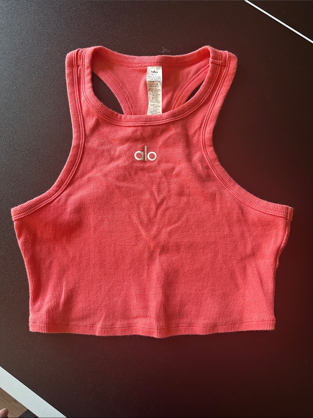 ALO Yoga Coral Pink Ribbed Racerback Crop Tank - Picture 3 of 5